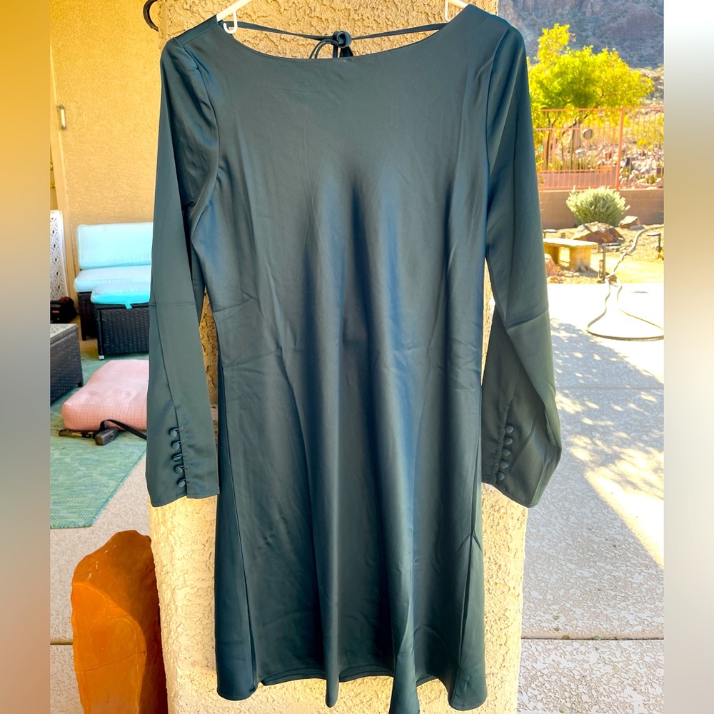 Banana Republic S Cowl-back Mini Dress in Luxury Teal satin. Size S. NWT